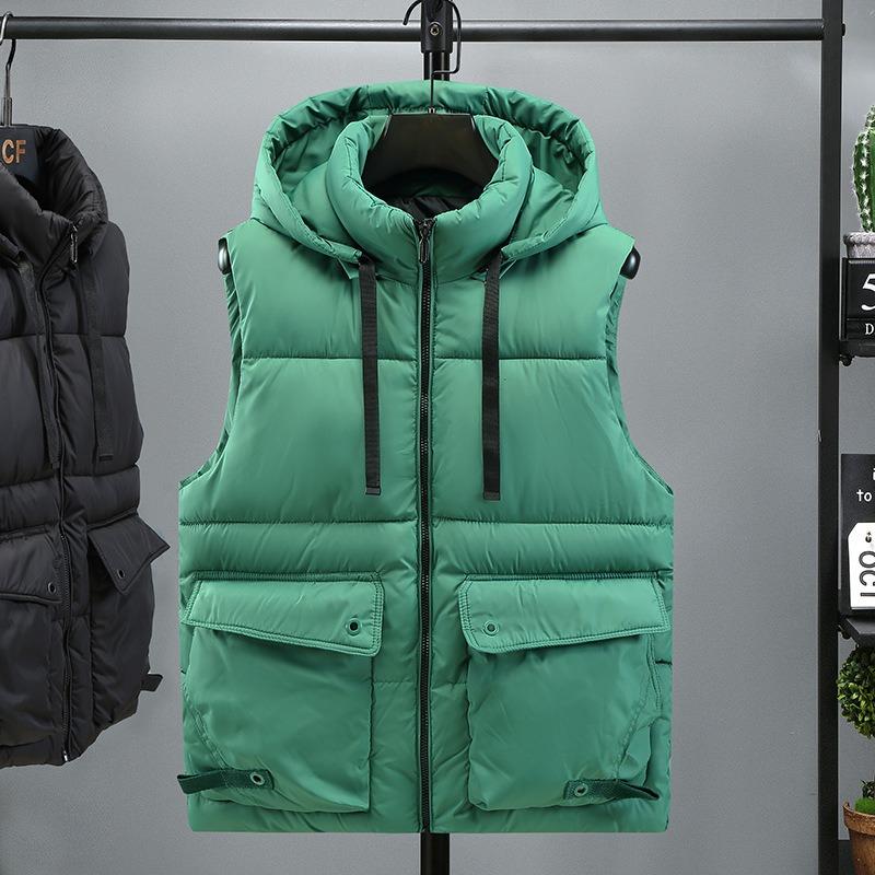 

Мужской хлопковый жилет с нишевым дизайном, весенне-осенний, в стиле милитари, с несколькими карманами, свободная куртка, съемный капюшон, теплый жилет 4XL (165-90 kg) зелёный