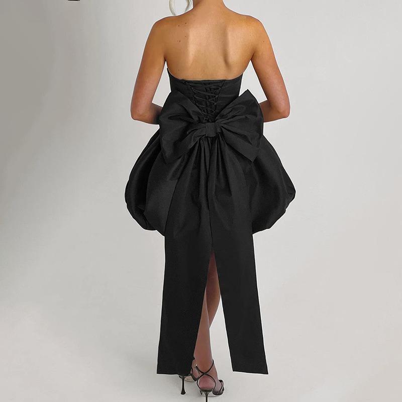 Full Bow Tube Top Skirt Short Skirt, Sexy Strap Split Evening Dress Dress Women