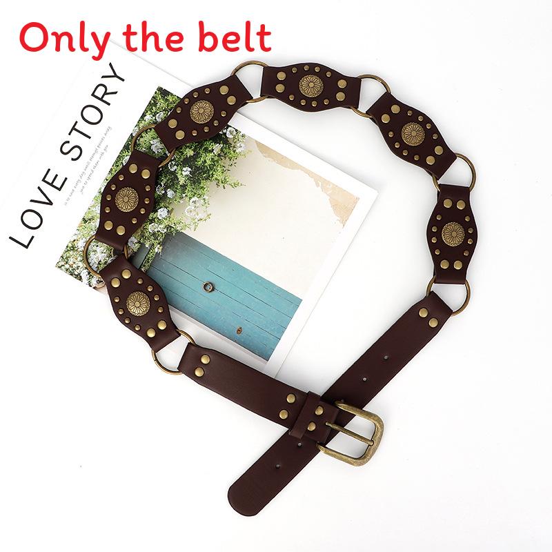 

Womens Pu Leather Belt With Vintage Buckle And Fringe Design For Street Style Brown