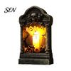 Spooky Festival Gift Tombstone Candle Lantern, LED Lighted Graveyard Table Lamp, Halloween Secret Room Escape Decor Small Night Light for Haunted