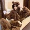 Winter Kawaiii Bear Women's Pajamas Set Pyjamas Sets Thick Sleepwear Flannel Coral Velvet Long Sleeve Loungewear