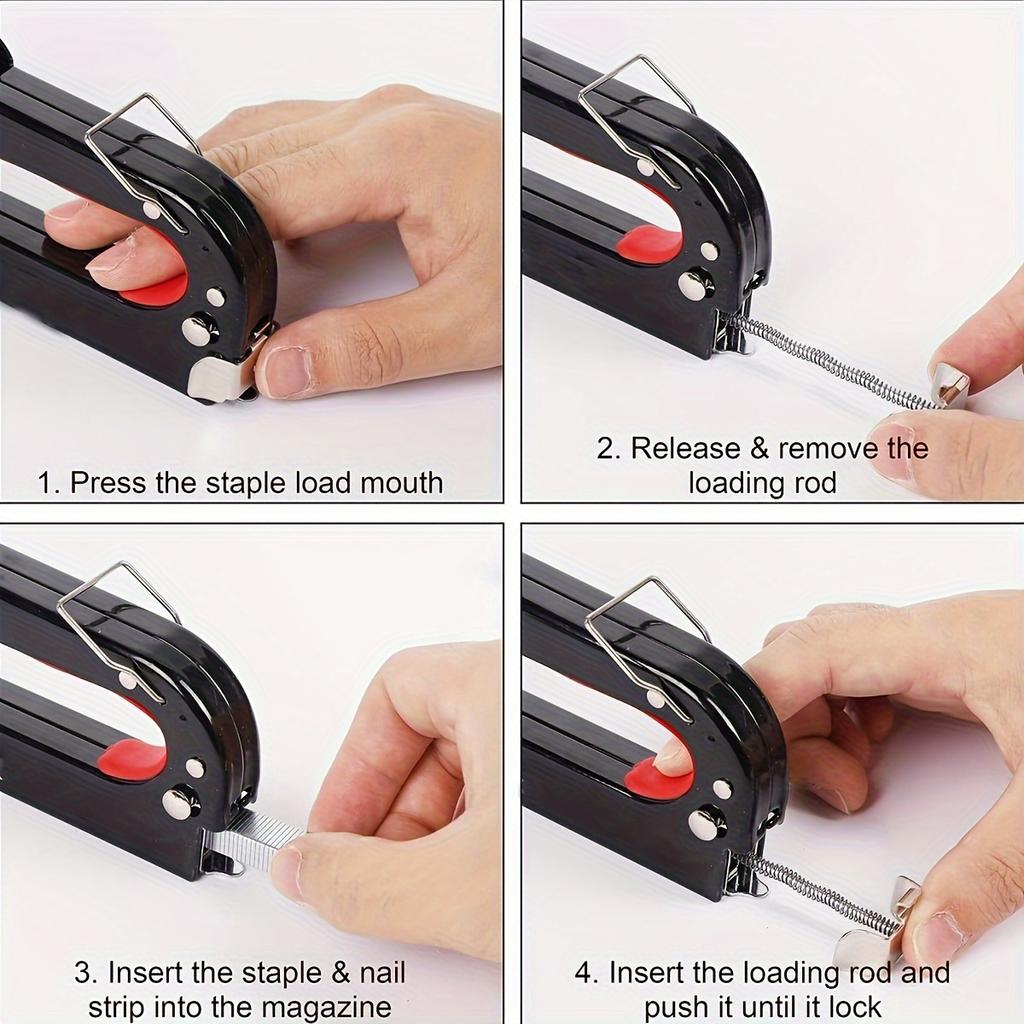 1pc Upholstery 4 in 1 Staple Gun Heavy Duty, with 1200 Staples, Remover, Gloves, Manual Power Adjustment Stapler Gun for Wood