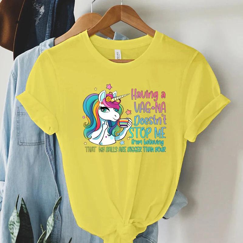 Rainbow Unicorn T Shirt Funny Cartoon Tops Summer Women Streetwear Y2K Aesthetic T Shirts Grunge Harajuku Tee Shirt Female