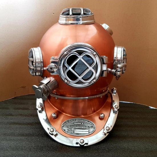 45.72 Cm Copper Plated Diving Helmet Boston Scuba Divers Helmet US Navy Mark V Badge Helmet Gift