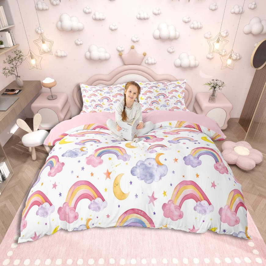 Homewish Kawaii Axolotl Duvet Cover SetCartoon Animal Bedding SetColorful Splash Ink Bed Set For Girls