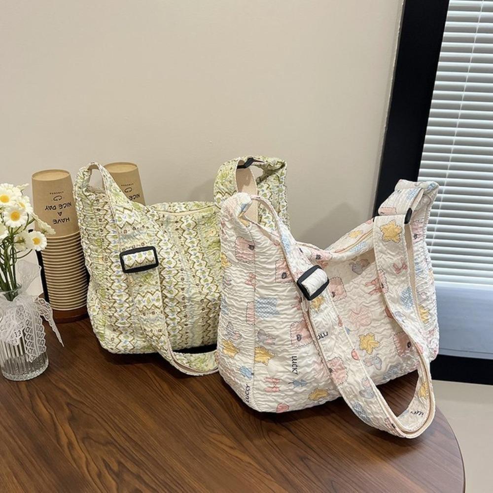 Large Capacity Cartoon Crossbody Bag Nylon Shopping Tote Bag Cute Canvas Shoulder Bag  Office