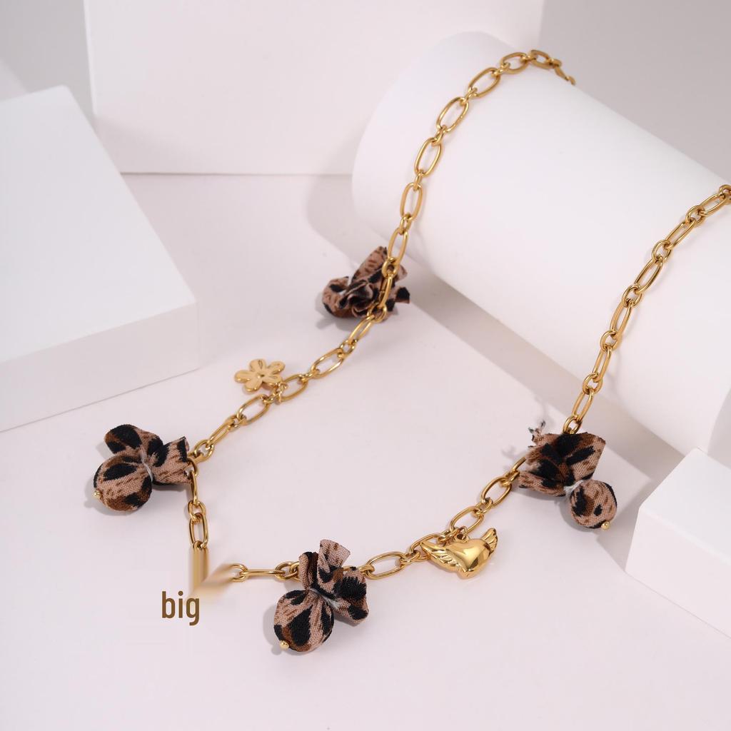 Trendy European and American Leopard Print 18K Gold-Plated Stainless Steel Pendant Necklace