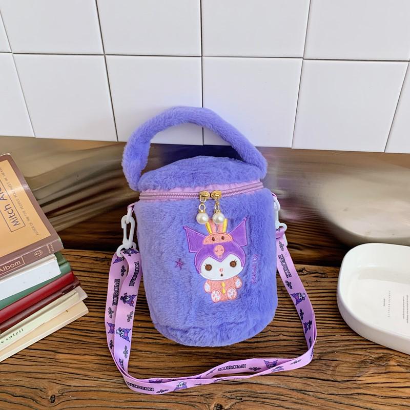 2025 Cute Plush Mini Bucket Handbag for Girls - Cartoon Design, Crossbody or Single Shoulder.