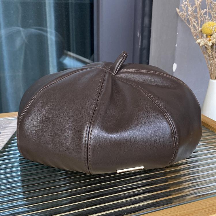 Pu deri beret kadın yeni edebi ve retro sonbahar ve kış mizaç sekizgen ressam şapkası yüzü gösteren küçük balkabağı şapka