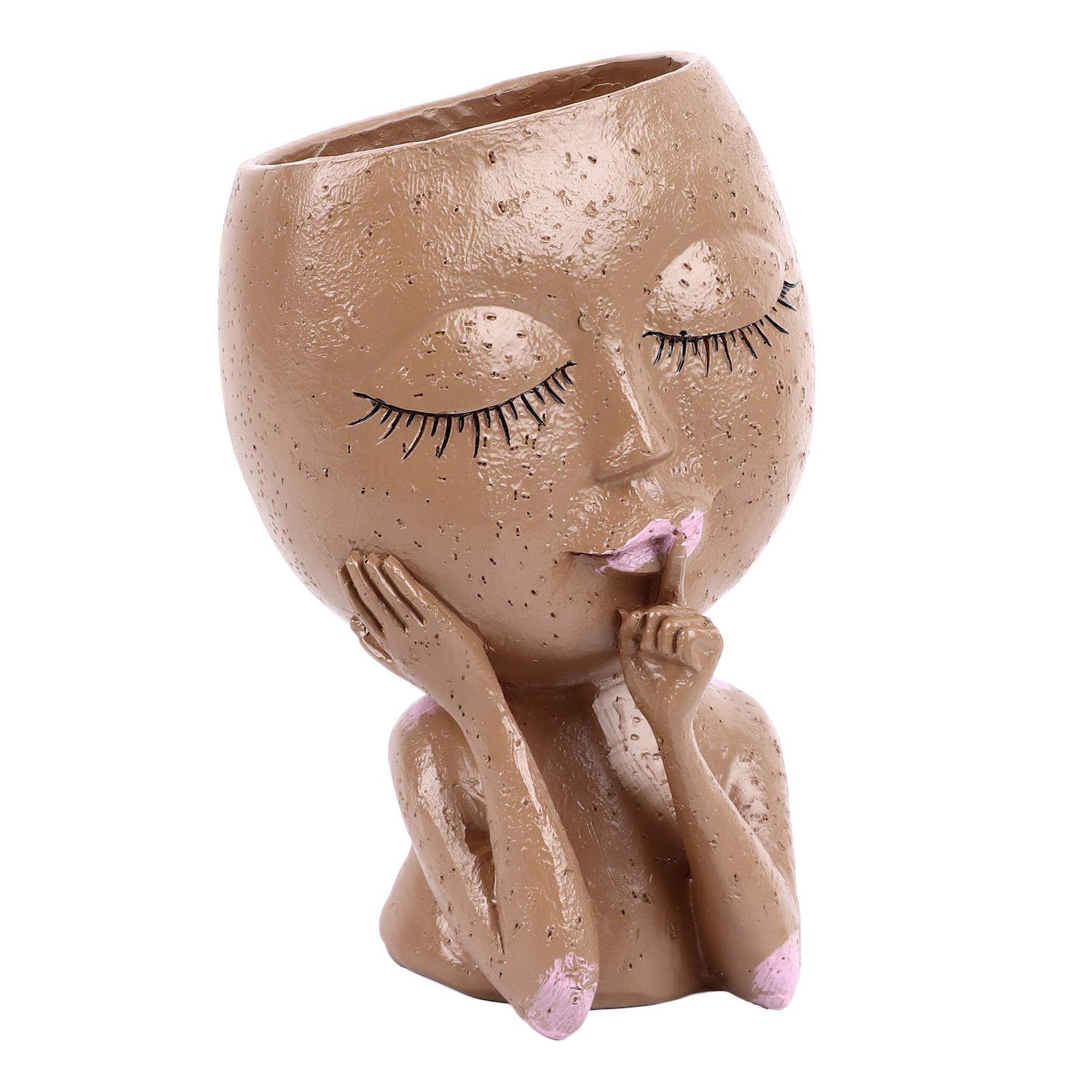 Girl Head Flowerpot Fadeless Durable Resin Face Planter Decorative Succulent Flowerpot for Indoor Outdoor