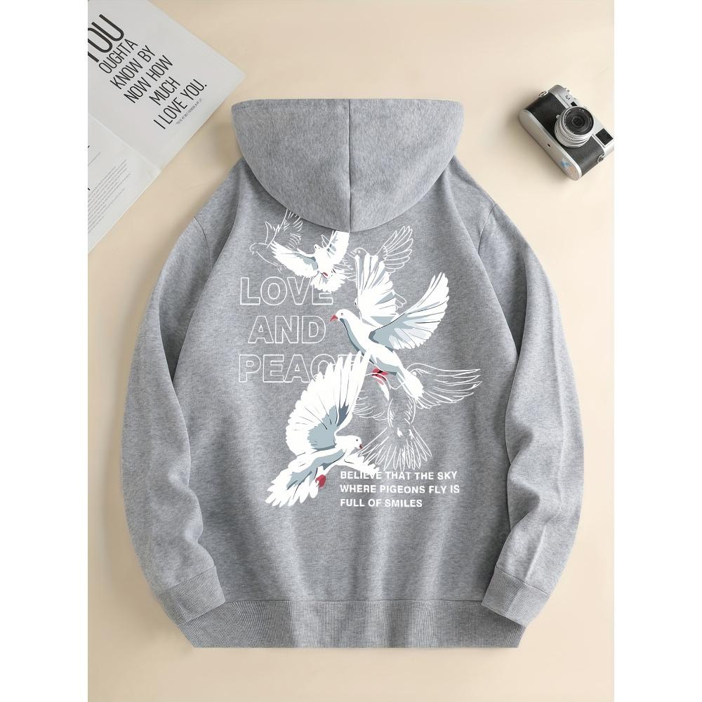 Love And Peace Letter Dove Printed Hoodies Casual Women Sweatshirts Comfortable Pullover Crewneck Loose Female Clothes