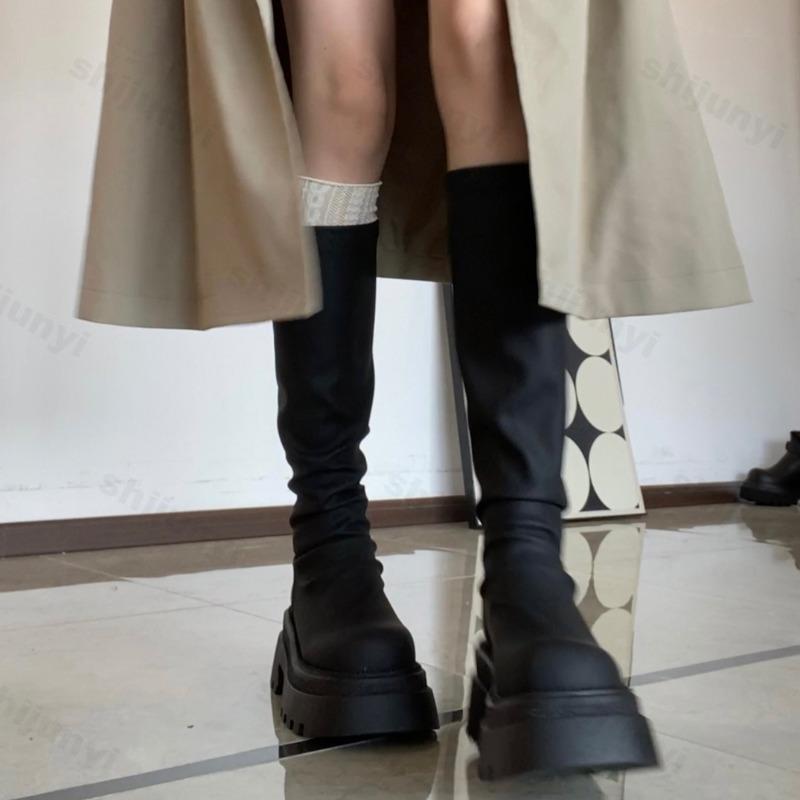 

Fashion Chunky Women Knee High Boots Fashion Knight Long Boots Platform Heels 2025 Autumn Women s Round Toe Outdoor Boots Botas Mujer 35 чёрный