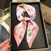 Silky Scarf Smooth Silk-Like Texture Neck Gaiter Floral Geometric Print Neckerchief Versatile Professional Accessory