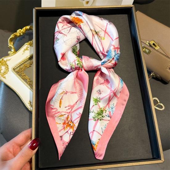Silky Scarf Smooth Silk-Like Texture Neck Gaiter Floral Geometric Print Neckerchief Versatile Professional Accessory