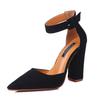 Fibbia Cinturino Caviglia Sandali Sexy da Donna Tacco Spesso Scarpe Estive Rosa Nero Floccato Punta Appuntita Tacchi Alti Donna Scarpe a Tacco Alto da Festa Matrimonio