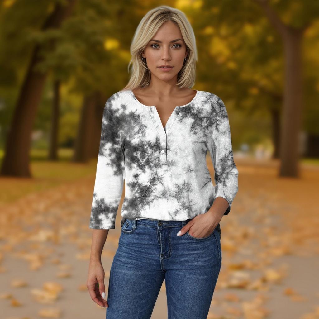 Dámské tričko Tričko Potisk Tlačítko 3/4 rukáv Denní víkend Móda Basic s výstřihem do V Regular Top