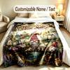 Gnome Theme Custom Blanket Personalized Name & Text Customized Soft Warm Throw Blanket Home Decor
