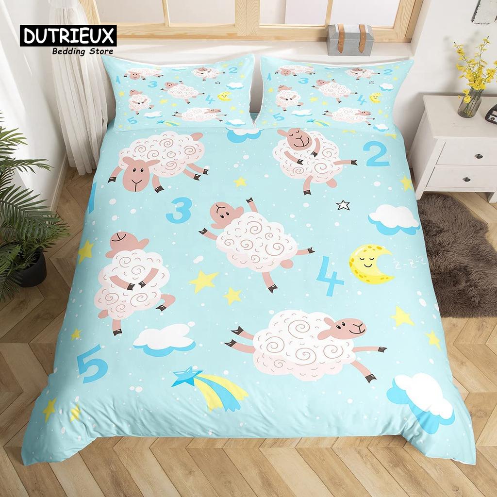 Cartoon Sheep Farm Animals Duvet Cover Set, Butterfly Princess Bedding Set, Soft Comfortable Breathable Duvet Cover
