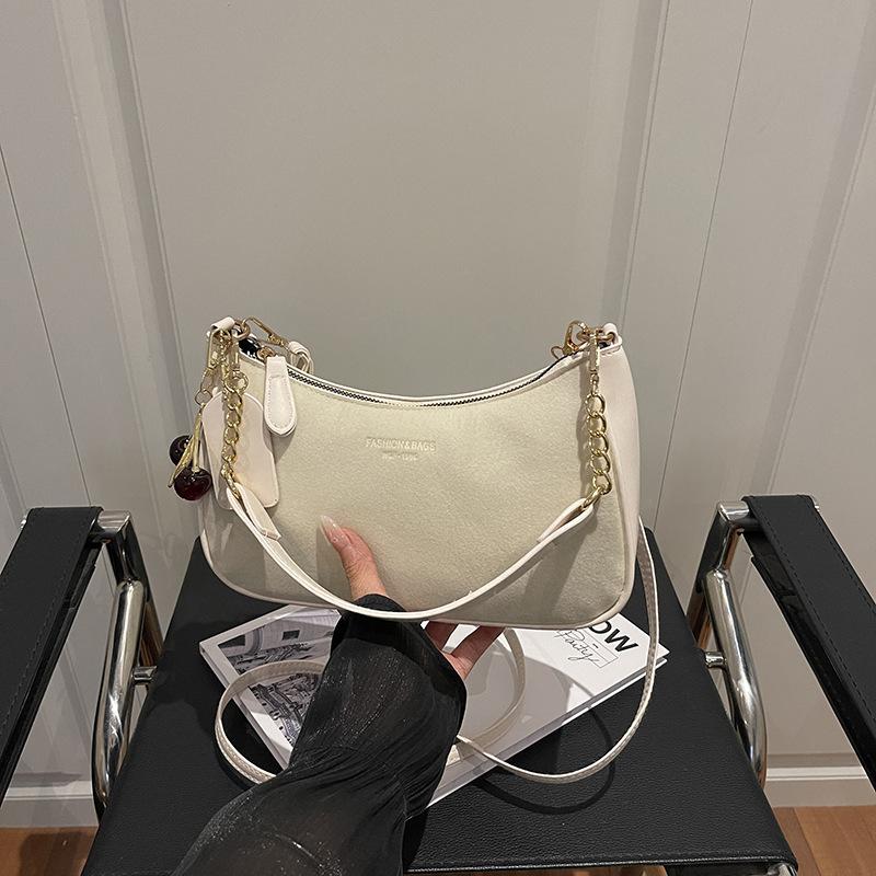 Faux Suede Crescent Moon Bag For Women, Minimalist Shoulder Crossbody Purse, Casual Single Strap Handbag