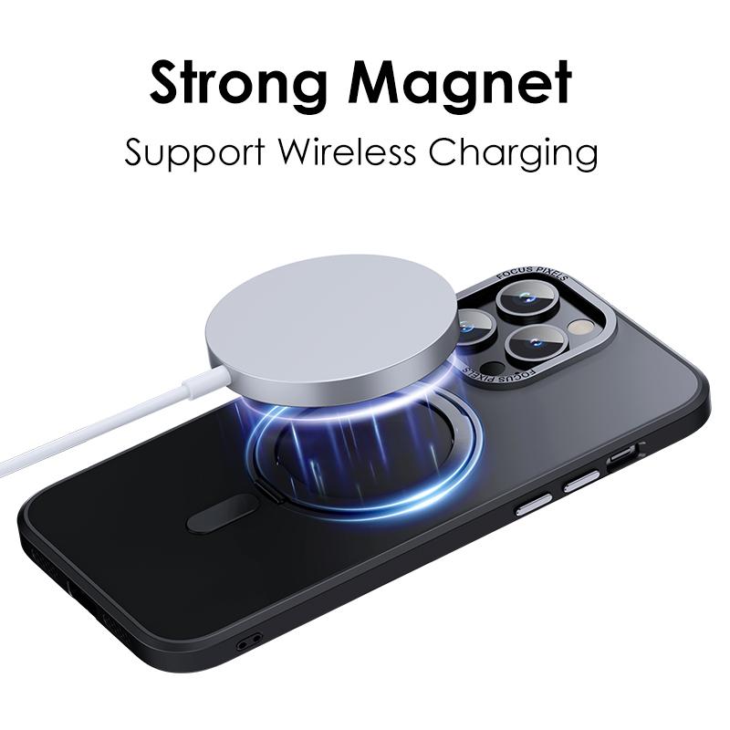 Magnetic 360°Rotation Stand Phone Case For Iphone 11 12 13 14 15 16 Pro Max 16Plus With Ring Holder Frosted Transparent Cover