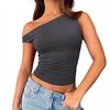 European and American Style Sleeveless Pleated Asymmetrical Strap Top for Women