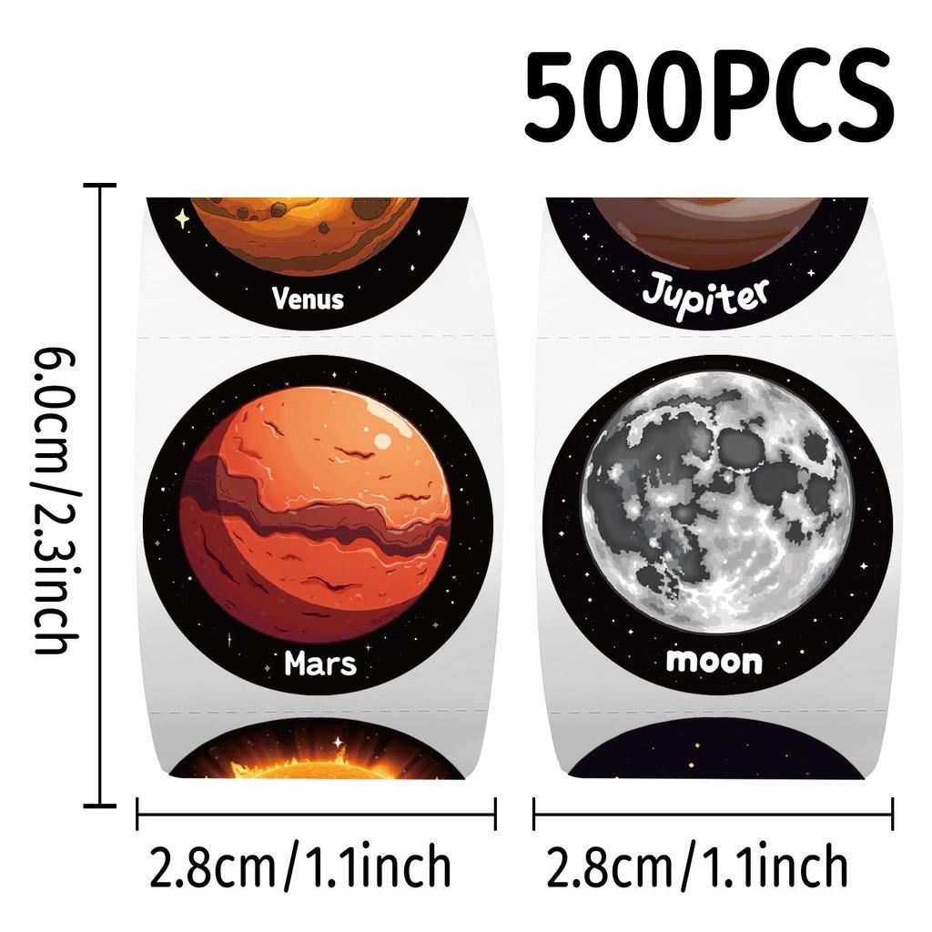 500 Universe Planets Sticker Roll for Kids - English Reward & Diary Sealing Stickers