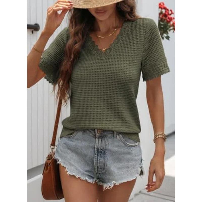 JPNTKY Women's Fashion Casual V-Neck Short Sleeve Blouses & Shirts