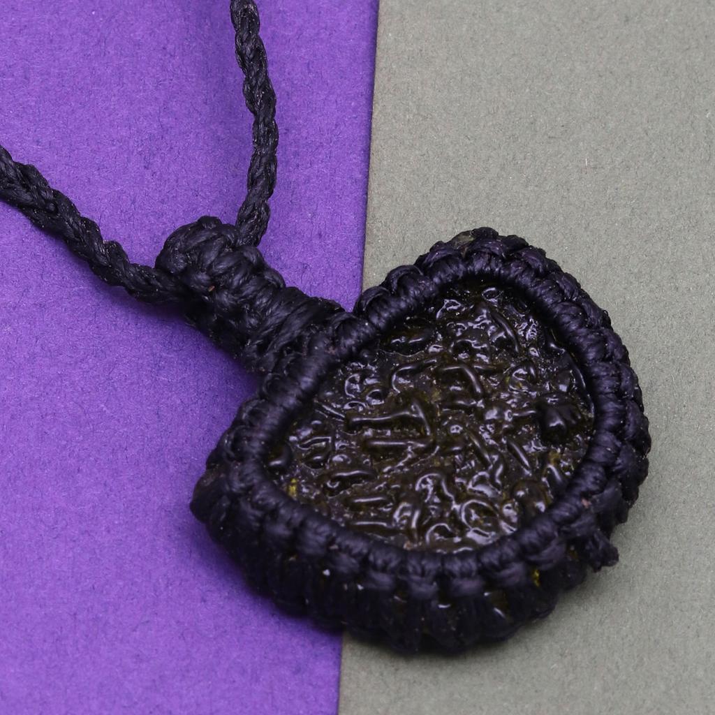 Moldawite Macrame Thread Gemstone Handmade Jewelry 20-36''Ad Pendant Unisex