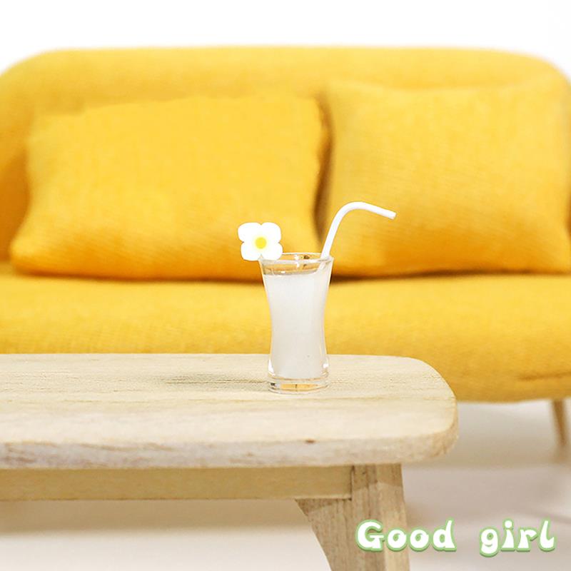 1Pc 1:12 Dollhouse Miniature Food Juice Fruit Tea Goblet Drink Bottle Milkshake Ice Cream Model For Dolls House Kitchen Food Toy
