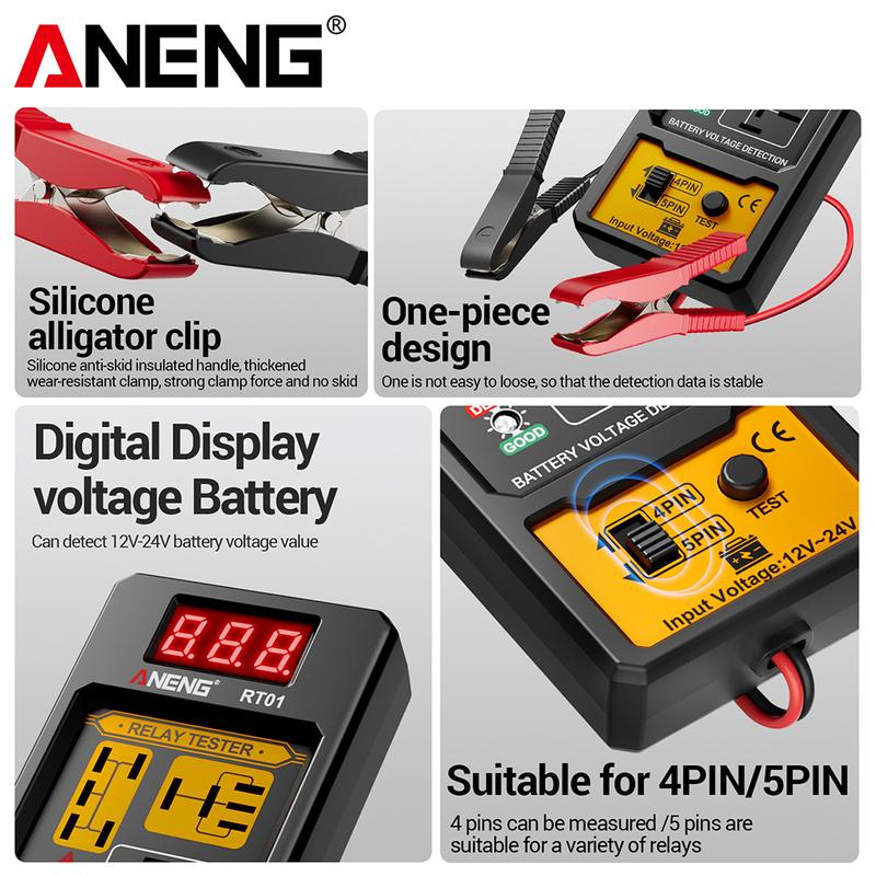 Relay Detector 11-25V ANENG RT01 Digital Universal 4/5 Pins Car Battery Vehicle Detection Digital Display Voltage Battery Tester