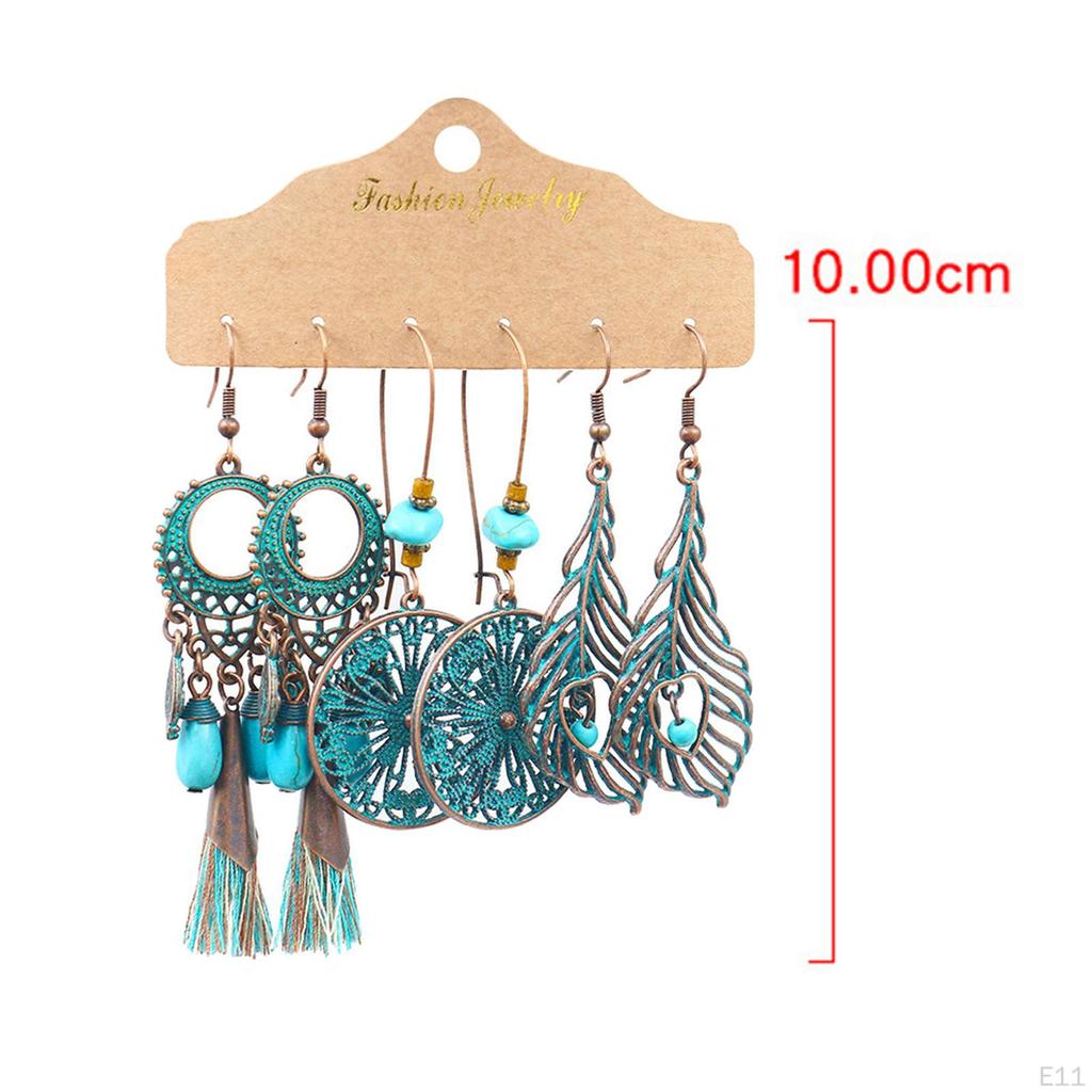 3Pairs Bohemian National Style Dangle Earrings Set Alloy for Birthday Party