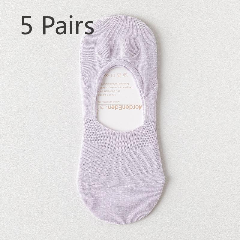 5 Pairs of Women's Spring and Summer Boneless Deodorant Absorbent Invisible Cotton Shallow Mouth Non Slip Socks
