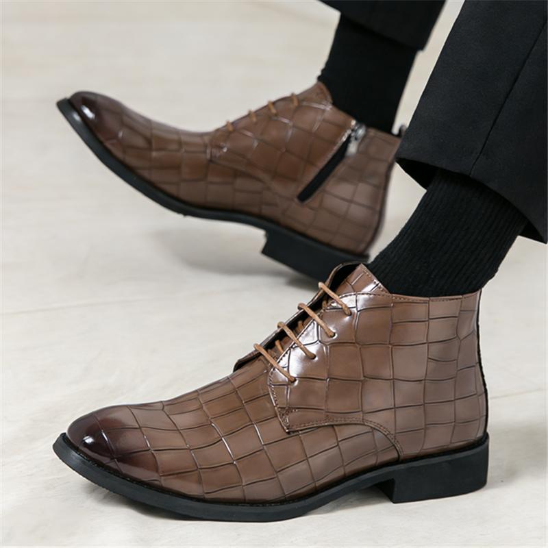 Winter Fashion Brand Designer Men's Pointed Lace Up Casual Chelsea Shoes Wedding Dress Motorcycle Footwear High Top Ankle Boots