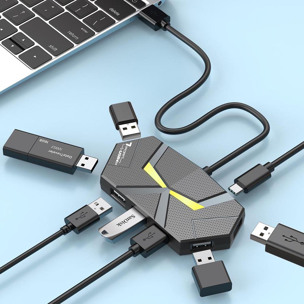 Atmosphere USB Expansion Dock Multi-Port HUB, 4 & 7-Port Splitter, 2.0 Wired Expander for Computers