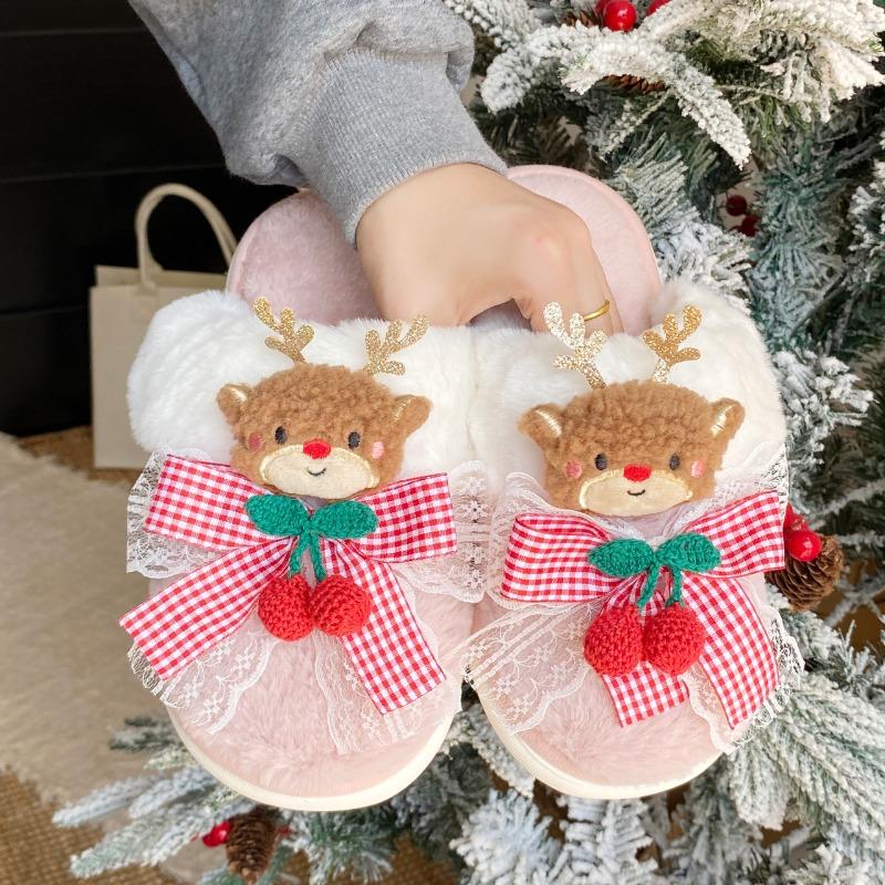 Fashion 2025 New High Quality Fashion Cute Cartoon Elk Slippers Lovely Soft Christmas Slippers Casual Comfortable Plush Bedroom Shoes