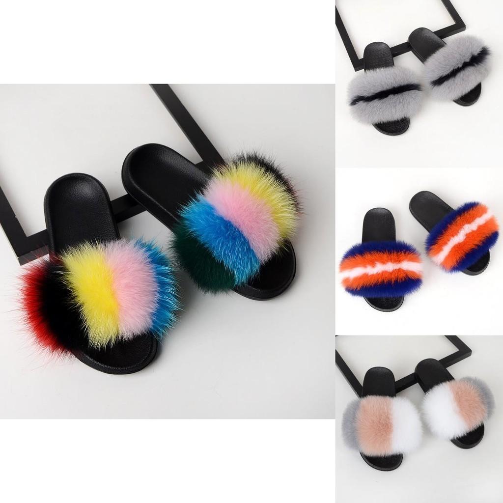New Girls Fur Slippers Sandals Shoes Soft Luxury Women Lady Slides