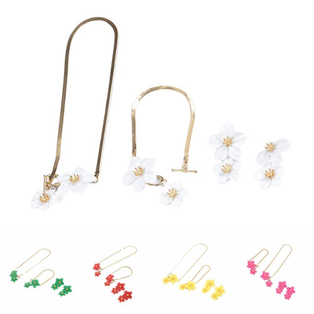 Metal Flower Jewelry Set OT Buckle Pendant Jewelry Suit Elegant Flower Necklace Earrings Set  Party