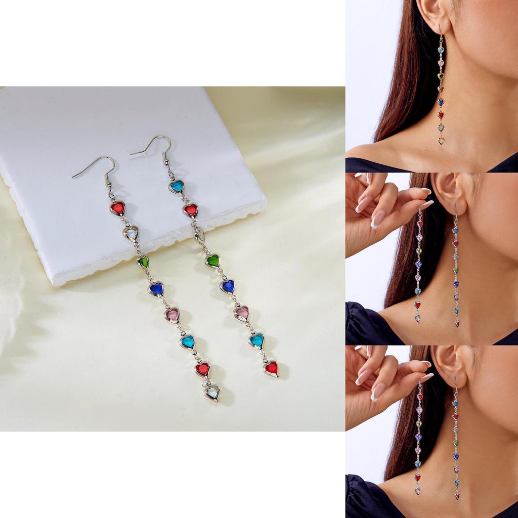 Spring Heart Themed Long Dangle Earrings With Tassels And Electroplated Finish For Girls