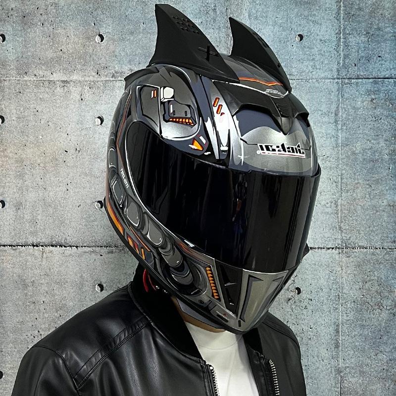 Jiekai Electric Vehicle Bike Helmet Men's and Women's Full Helmets Four Seasons Double Mirror Bluetooth Personalized Helmet Grey Party