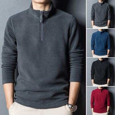 Mikina Zip Stojánek Límec Dlouhý rukáv Silný Polar Fleece Jednobarevný Dlouhý rukáv Ochrana krku