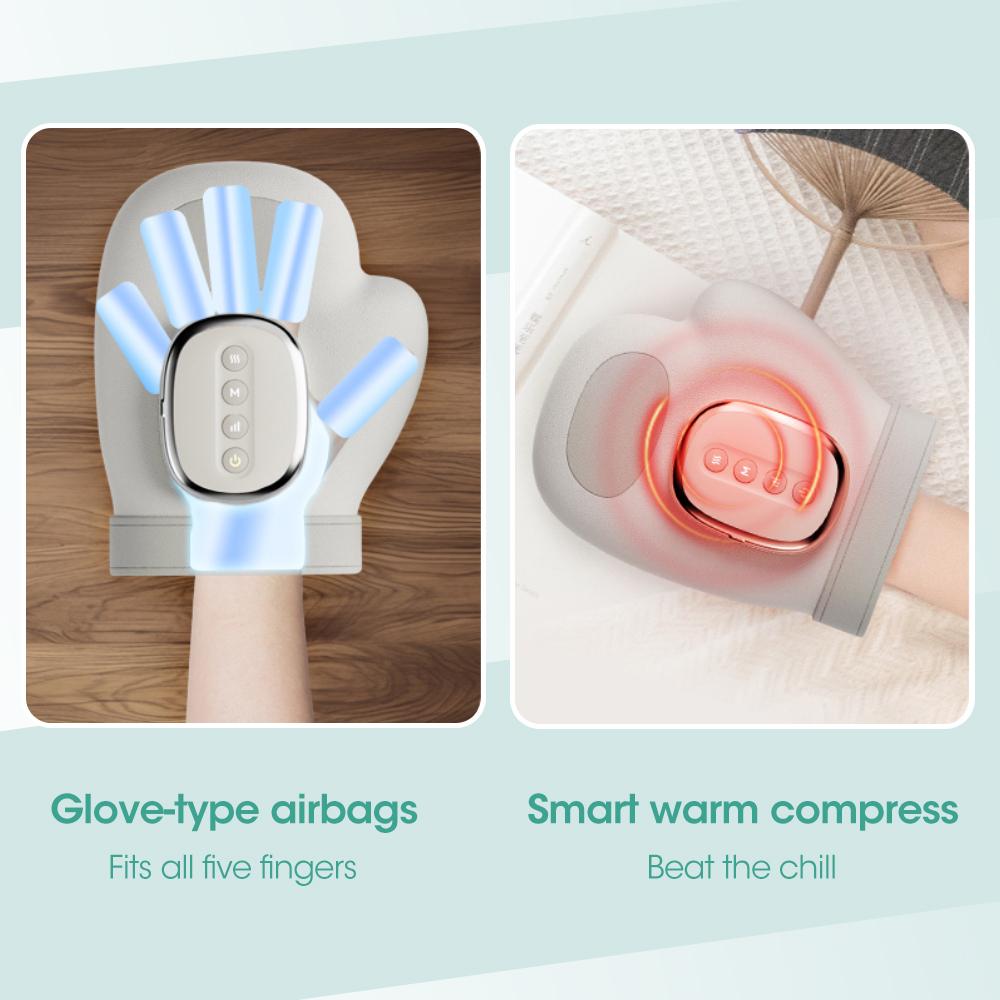 Hand Massager with Heat Compression Carpal Tunnel Wrist Finger Massagers Kneading Rollers Electric Portable Vibrating Gloves