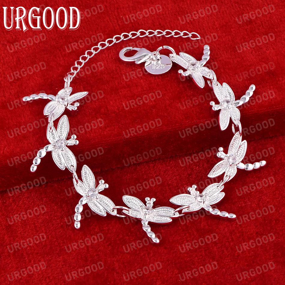 925 Sterling Silver Dragonfly Chain Bracelet Fashion Wedding Jewelry