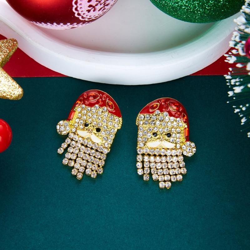 Santa Dangle Earrings for Christmas Outfits, Gold Tone Holiday Statement Pair with Bright Finish for Festive Gatherings