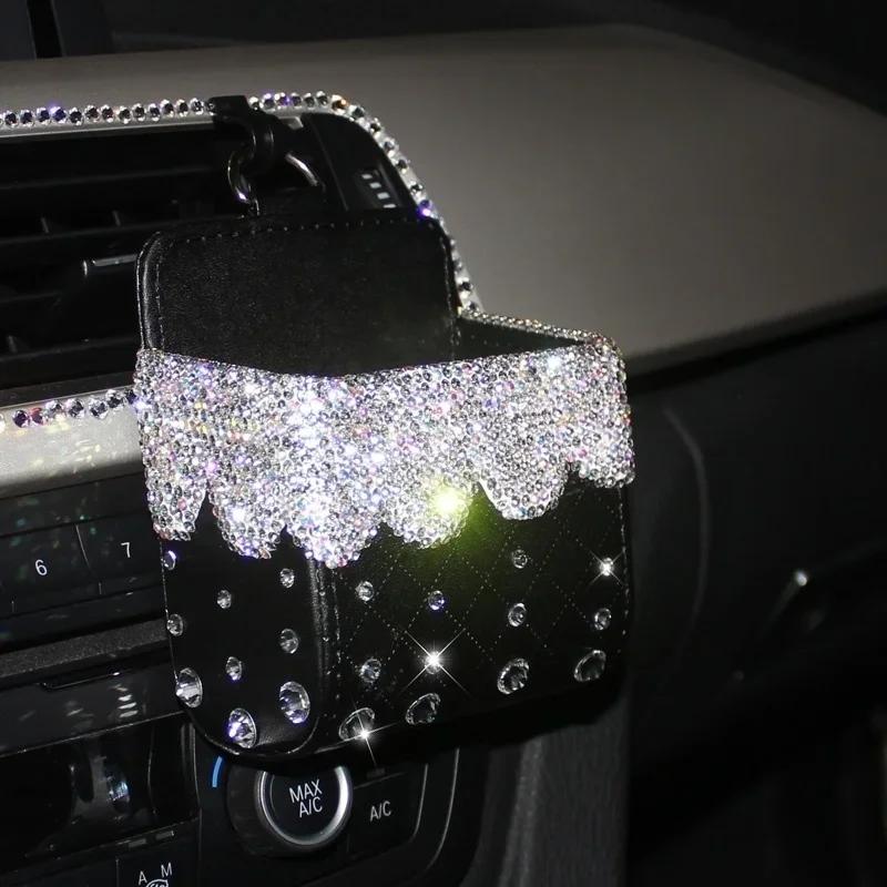 Car Diamond Inlaid Storage Bag Car Air Conditioning Vent Storage Bag Creative Diamond Storage Box Miscellaneous Box