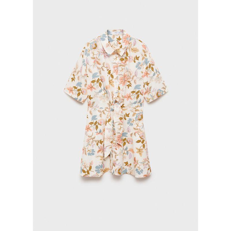 

Spanish MNG Light Texture Cotton Knot Details Summer Print Shirt Style Dress USD 79 Rice White Print L (US code M)