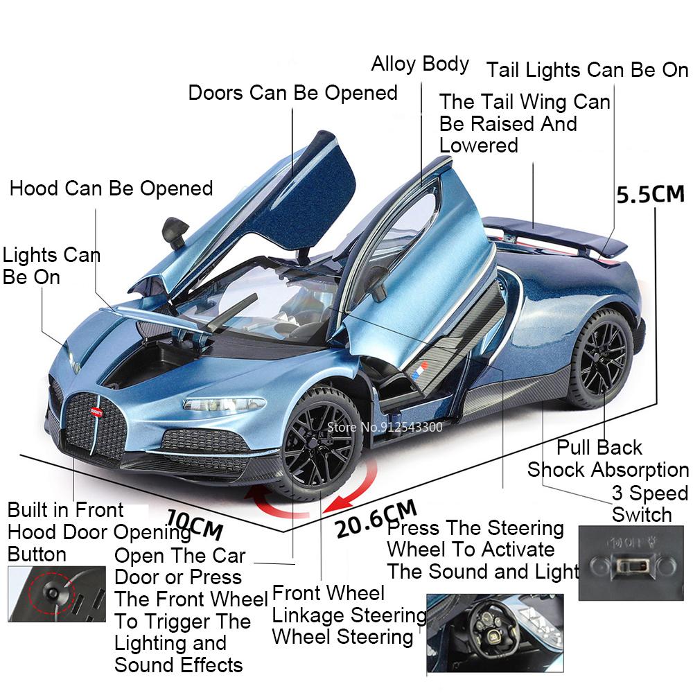 1:24 Tourbillon Atlantic Car Model Toy Alloy Diecast Shock Absorption Supercar Sound Light Pull Back Models Gifts for Boys