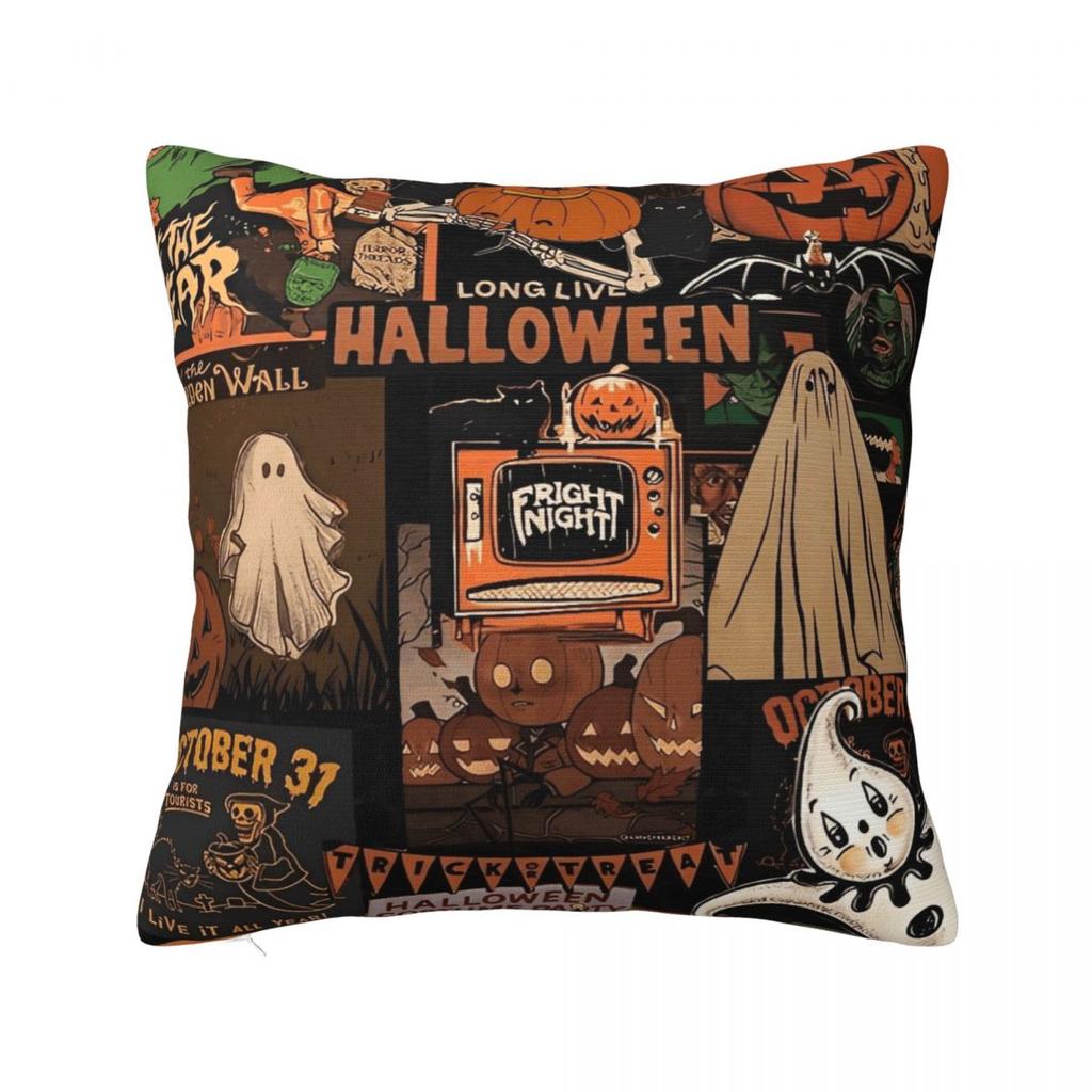 Pillow Case Halloween Themed Square Pillow Cover Retro Trendy Cushion Cover Pattern Pillowcases For Sofa Car Home Decor