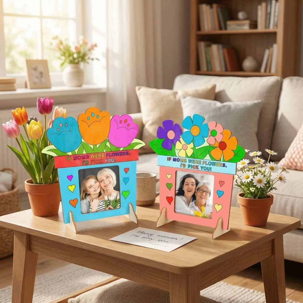 Unfinished Wooden Picture Frame Flower Mother's Day Frame DIY Photo Frame  Kindergarten Craft