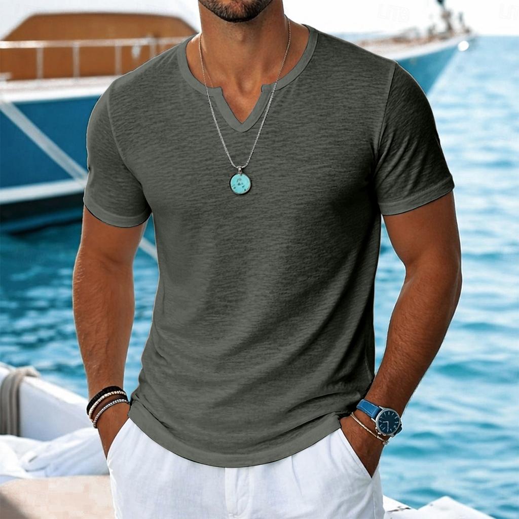 Men Short Sleeve V Neck T Shirt Casual Lightweight Soft Fabric Fit Basic Top for Everyday Wear