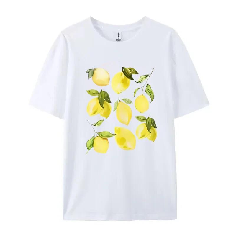 Unisex Cute Lemon Fruit T Shirt Short Sleeve Loose Botanical Tshirt Vintage Cottagecore Clothes Women Retro Aesthetic T-Shirts